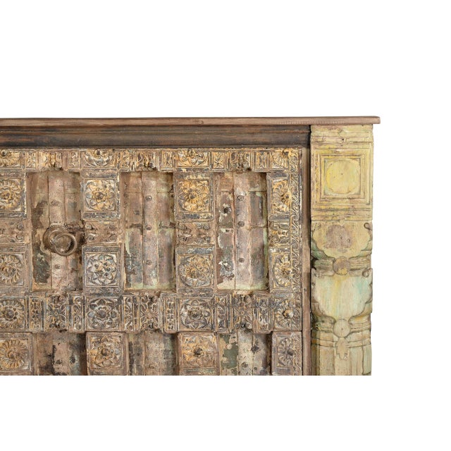 Indian King Size Headboard constructed from an Antique Gujarati Door and Pillars, the late 19th century teak door with...