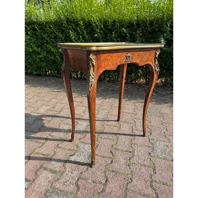 19th Century 1860 French Artisan Louis XV Brown Marquetry Center Table-1 Pc For Sale - Image 5 of 17