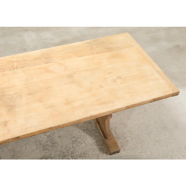 Country French Bleached Oak Farmhouse Trestle Dining Table 8 Ft For Sale - Image 9 of 18