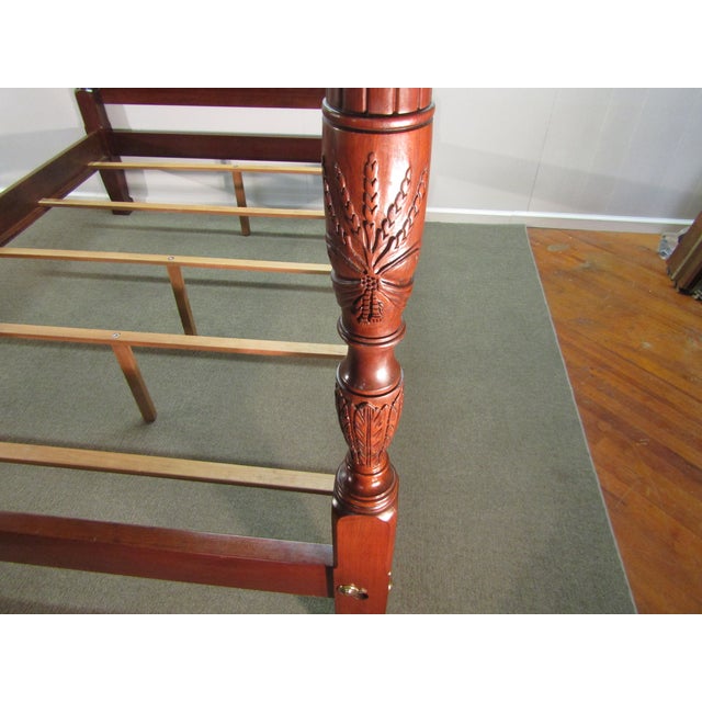 Knob Creek Solid Cherry Queen Size Rice Carved Poster Bed For Sale - Image 4 of 8