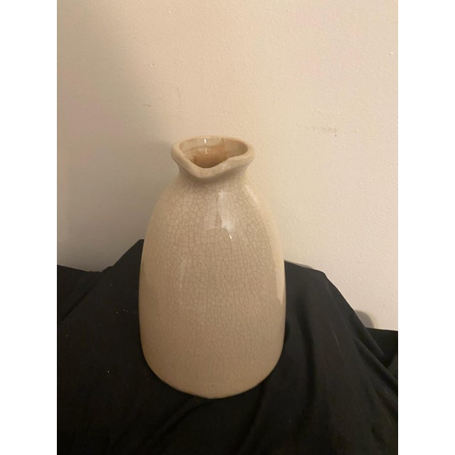 Vintage Cream Stoneware Pitcher Heavy Crackle Glaze Rustic Farmhouse Jug Vase For Sale In Cleveland - Image 6 of 6