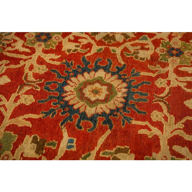 Persian 1890s Red Rust Field Geometric Antique Persian Sultanabad Knotted Gallery Rug For Sale - Image 3 of 7