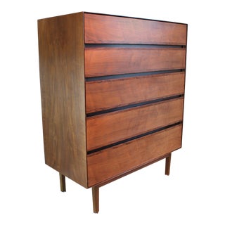 1960s Mid-Century Modern Stanley Furniture Walnut & Rosewood 5 Drawer Highboy Dresser For Sale