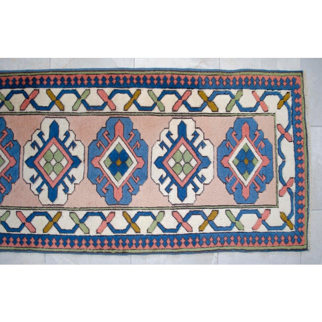 Hand-Knotted Turkish Wool Rug . Oushak Runner Rug Pink Hallway Decor2′9″ × 9′1″ For Sale - Image 10 of 16