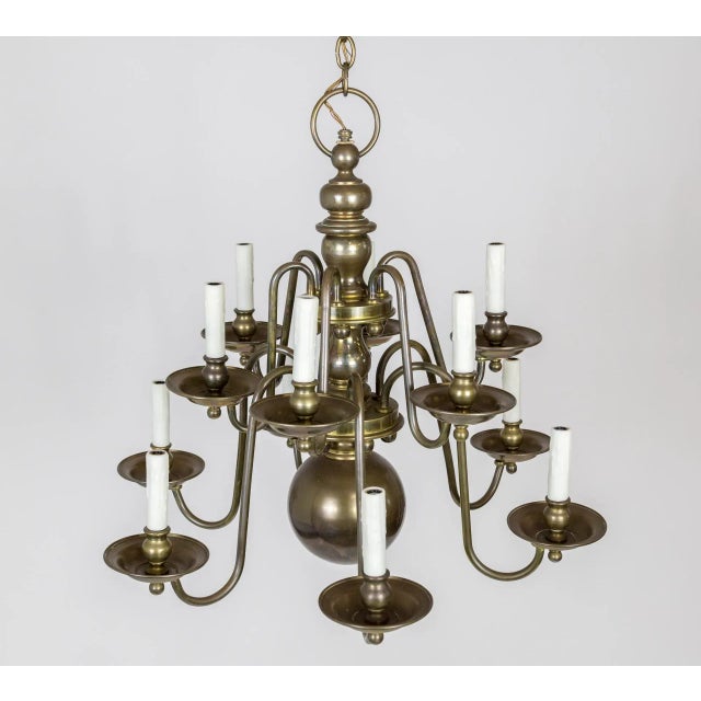 Early 20th Century Dutch Baroque Style 2-Tier Aged Brass 12-Light Chandelier For Sale - Image 5 of 13