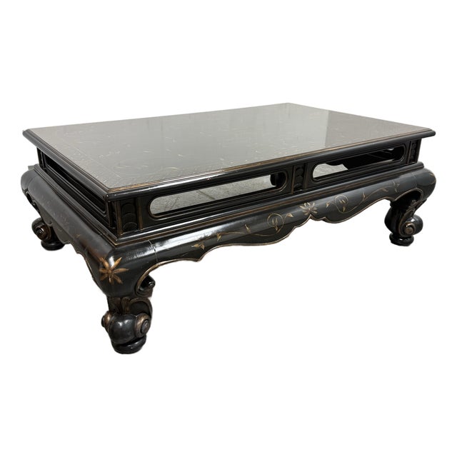 Drexel Heritage Et Cetera Chinoiserie Black Lacquer Cocktail Table For Sale