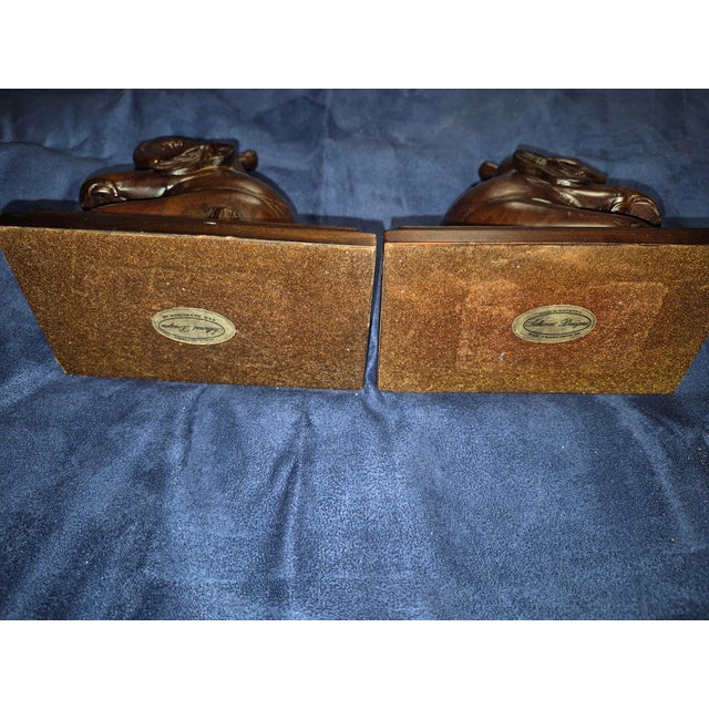 Brown Vintage Hand-Carved Hardwood Elephant Bookends Fd For Sale - Image 8 of 8