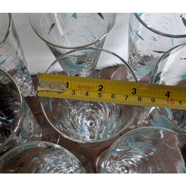 Aqua Vintage Mediterranean Atomic Fish Pilsner Glasses by Libbey ~ Set of 8 ~ Mid-Century Modern, Aqua Blue and Black With Platinum Trim For Sale - Image 8 of 15