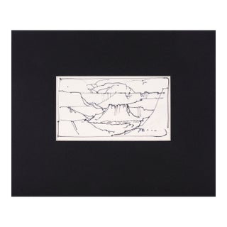 Grand Canyon Plateau - Line Drawing Landscape in Ink on Paper by Laurence Sisson For Sale