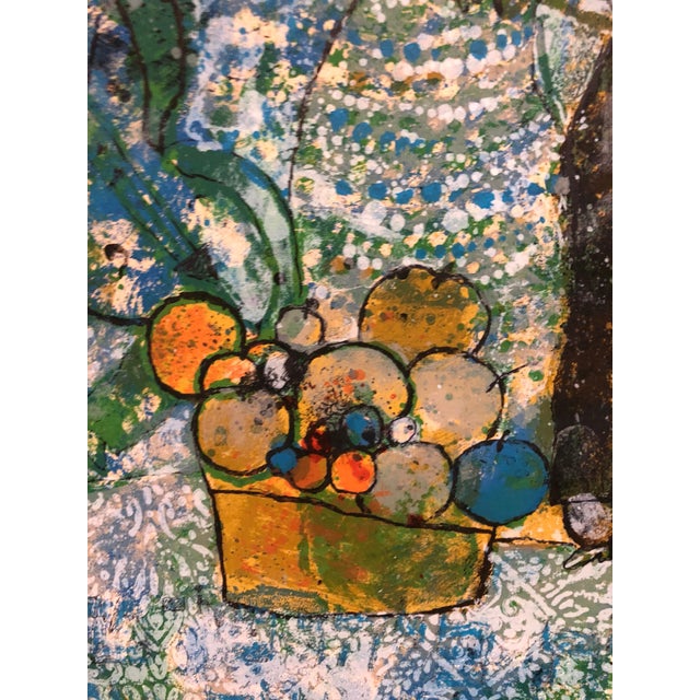 1970s Théo Tobiasse, Large French Judaica Lithograph Colorful Jewish Wedding Hebrew Calligraphy, 1975 For Sale - Image 5 of 9