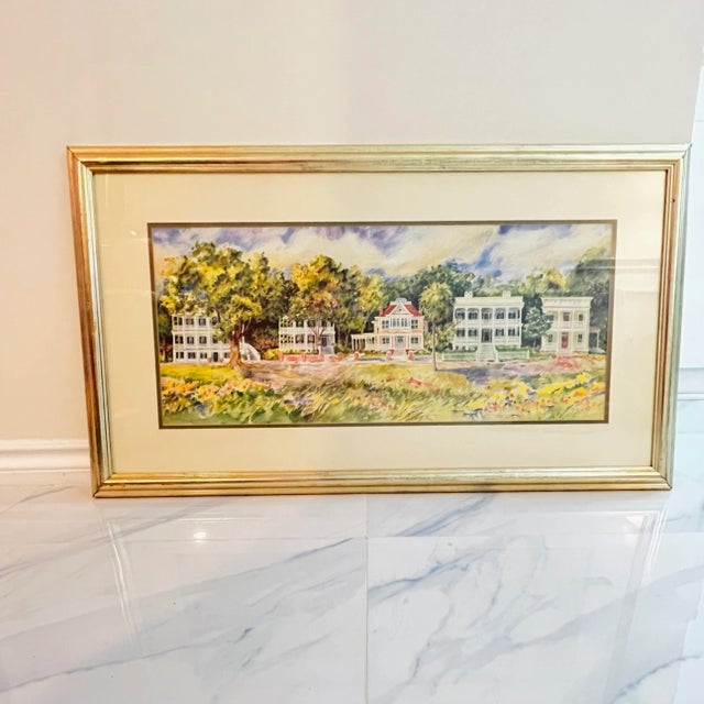 Gold Vintage 1990s 'Low Country Bed and Breakfast' - Carolina - Americana - Watercolor Painting Print by Barbara Shipman, Matted & Framed For Sale - Image 8 of 10
