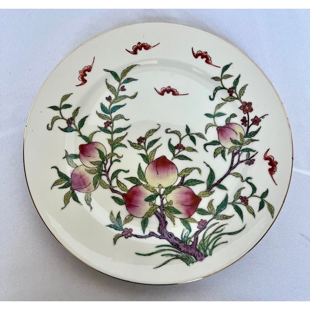 Vintage Japanese Porcelain Famille Rose Peach & Bat Plates - Set of 4 (10.25") For Sale - Image 9 of 11