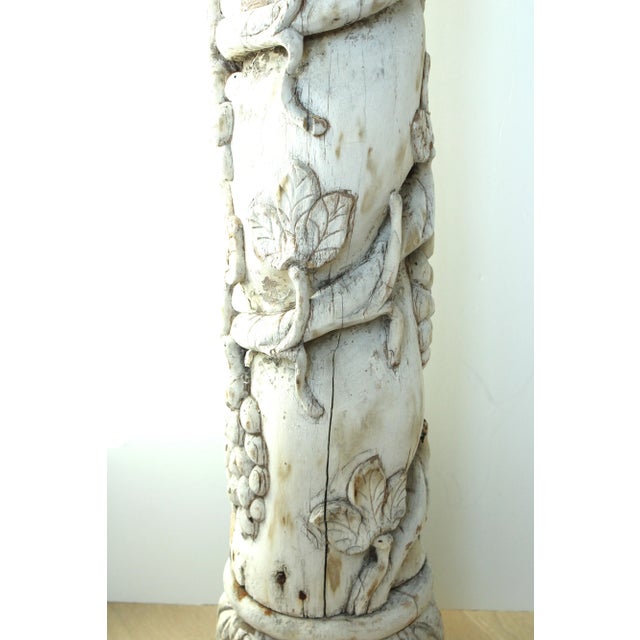 Rustic European 1940's Carved European Acanthus Leafs Plant Stand/Weathered White/38" For Sale - Image 3 of 7