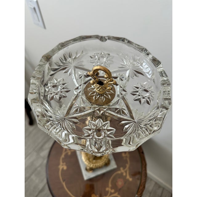 Mid-Century Modern Vintage Crystal Glass and Metal Smoke Stand Floor Ashtray For Sale - Image 3 of 9