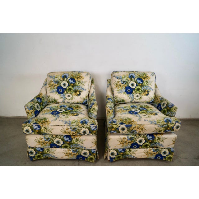 Ethan Allen 1960’s Mid-Century Modern Floral Lounge Chairs by Ethan Allen - A Pair For Sale - Image 4 of 12