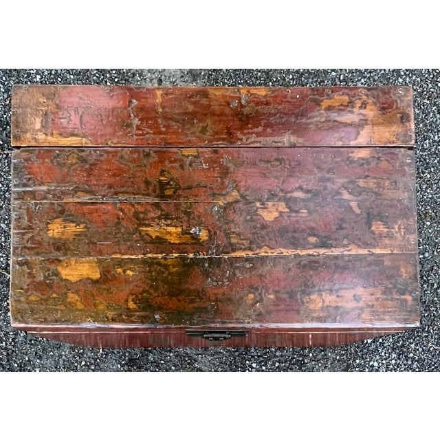 Red Antique 19th Century Chinese Red Lacquer Trunk For Sale - Image 8 of 12