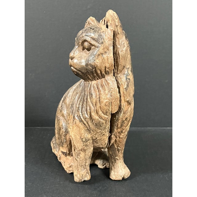Late 20th Century Folk Art Carved Wooden Cat Sculpture For Sale - Image 4 of 10