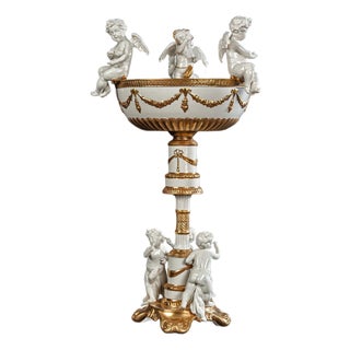 Italian Neoclassical Porcelain Cherub Compote With 24-Karat Gold Accents For Sale