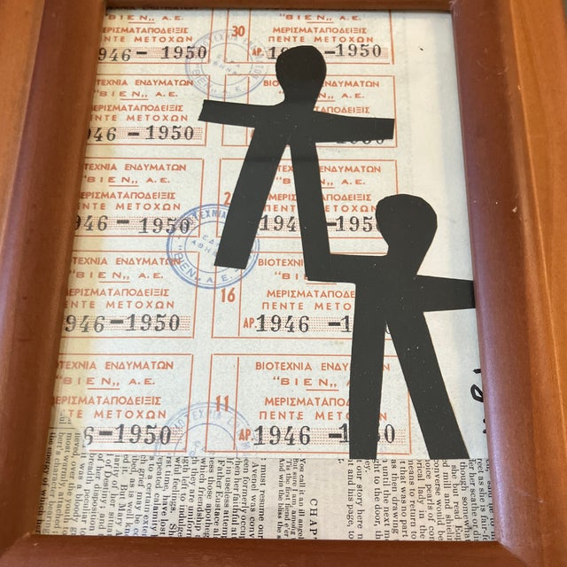 Original 5 x 7 collage done with vintage papers Overall size with tabletop frame is 8 x 10