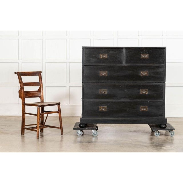 Late 19th Century Large 19th Century English Ebonised Teak Campaign Chest Drawers, 1880 For Sale - Image 5 of 16