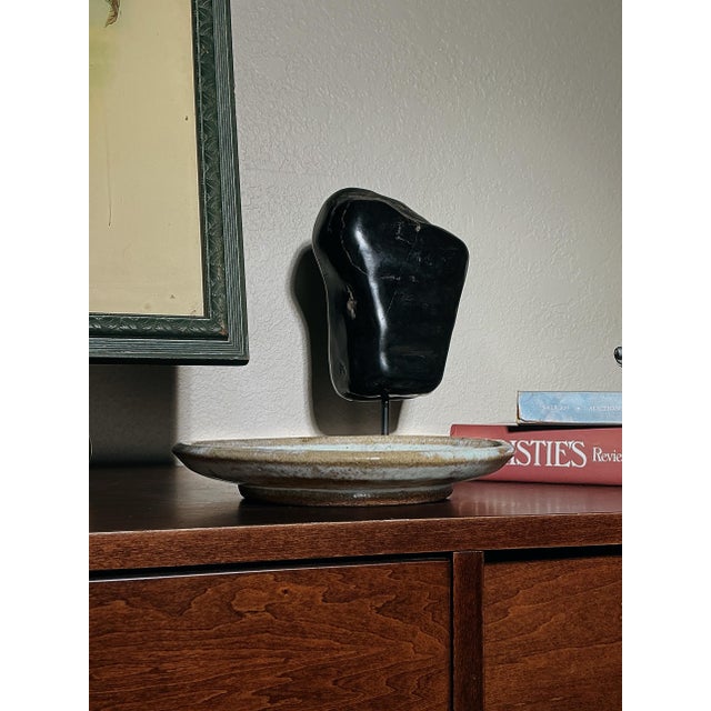 Mid 20th Century Studio Pottery Plate Signed – Celadon Glaze Ceramic Dish – Organic Modern For Sale - Image 4 of 10