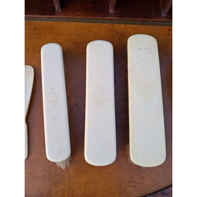 Bakelite Bedroom Set with Monogram with Various Brushes, Nail Polish and Intact Mirror, Set of 9 For Sale - Image 5 of 10