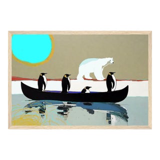 Whimsical Modern Polar Bear and Penguins Framed Print by P. L. Bradbury For Sale