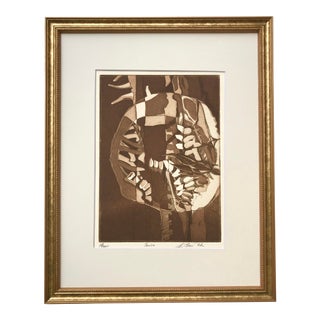 Vintage Modernist Abstract Etching by J Bond For Sale