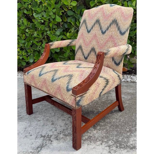 Statesville Chair Company Vintage American Flamestitch Lounge Chair With Nailhead Trim For Sale - Image 4 of 12