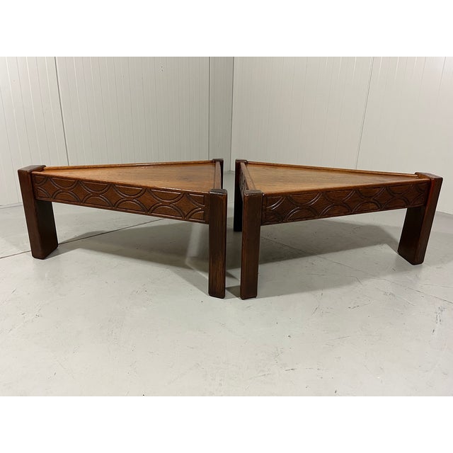 Brutalist Triangular Shaped Oak Coffee Side Tables, 1970s, Set of 2 For Sale - Image 4 of 18