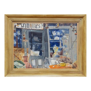 Vintage Watercolor Still Life -- The Antique Store Santa Cruz by Ross Jones For Sale