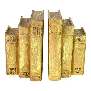 Gold Gilt Faux Books Bookends- Pair of 2 For Sale