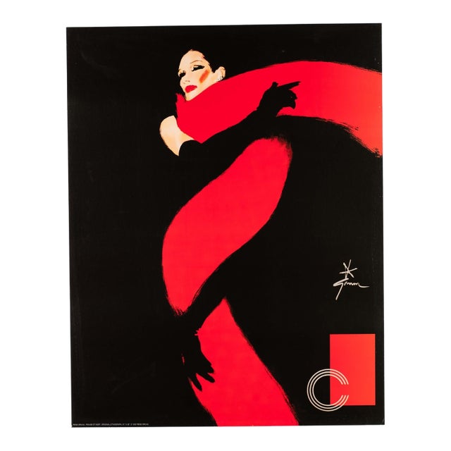 Fashion Poster Rene Gruau "Rouge Et Noir" 1990 Original on Linen For Sale