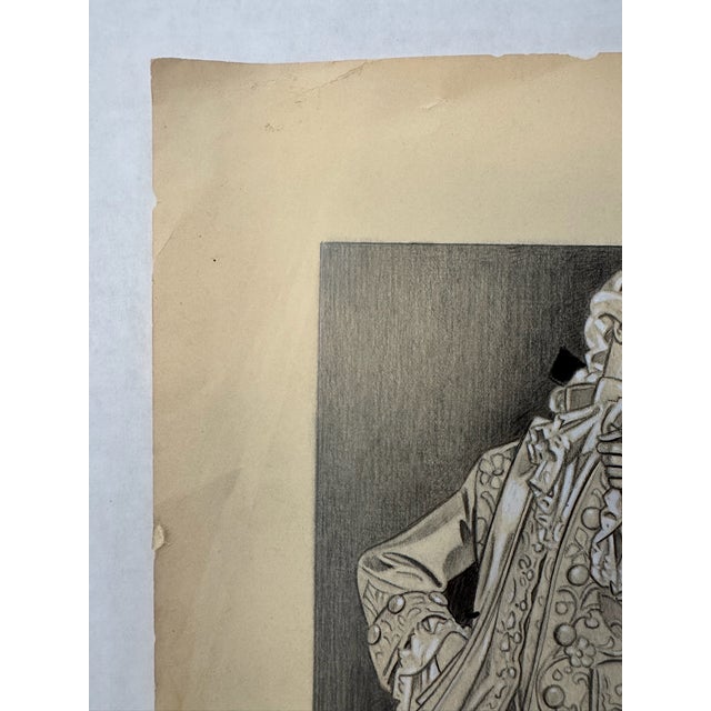 1940s Original Signed Graphite Illustration of 18th Century Couple in Period Dress, 11 × 14 In. For Sale - Image 4 of 9