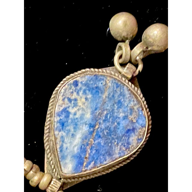 Early 20th Century Afghan Turkomon Necklace - Lapis Lazuli - Metal - Necklace - Turkoman Tribal Necklace Length: 28 in - Total Weight: 86 G For Sale - Image 4 of 7