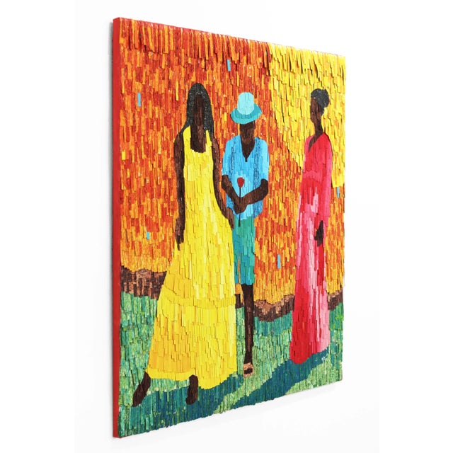 Red Roses - Large Textural Layered Painted Canvas Colorful Figurative Original Artwork by Amadou Opa Bathily For Sale In Los Angeles - Image 6 of 8
