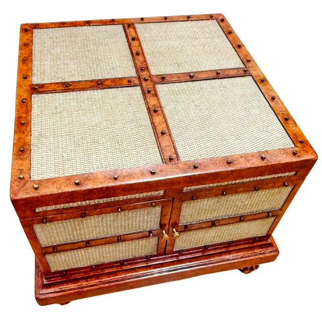 Maitland - Smith Maitland-Smith British Colonial Style Woven Rattan & Leather Coffee Table Chest For Sale - Image 4 of 14