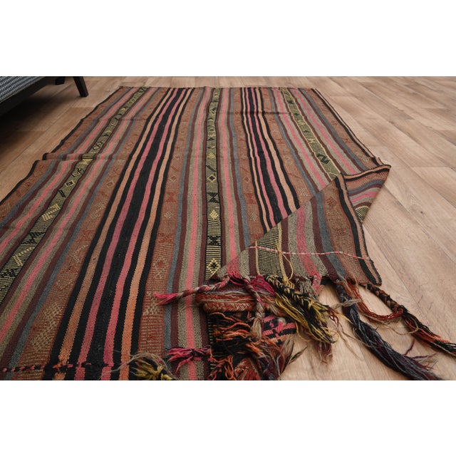 1970s Striped Turkish Vintage Orange Brown Kilim Rug For Sale - Image 5 of 11