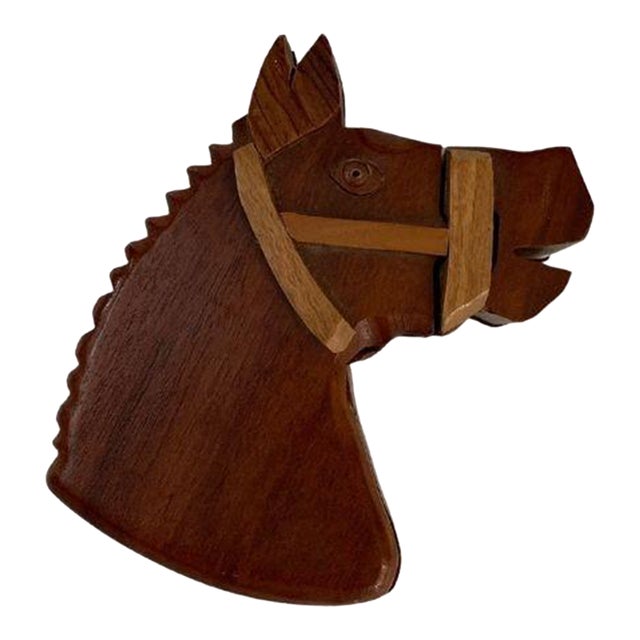 Hand Carved Folk Art Wood Horse Puzzle Box For Sale