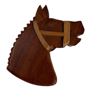 Hand Carved Folk Art Wood Horse Puzzle Box