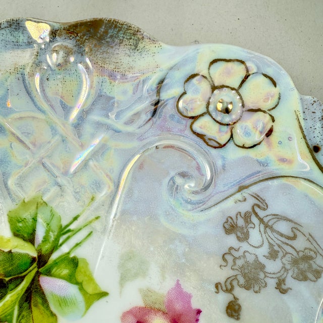 Lehmann Tl Lehmann Bavarian Porcelain Iridescent Handled Rose Bowl For Sale - Image 4 of 12