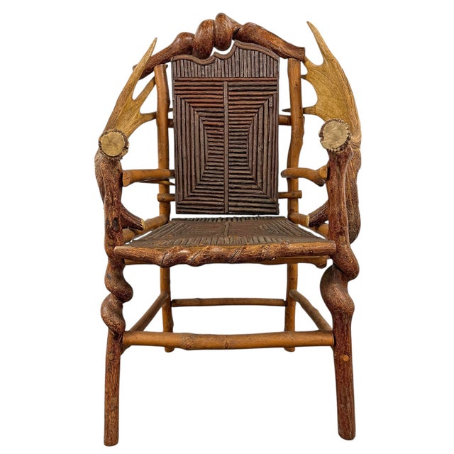 American Adirondack Style Moose Antler Armchair For Sale - Image 4 of 14