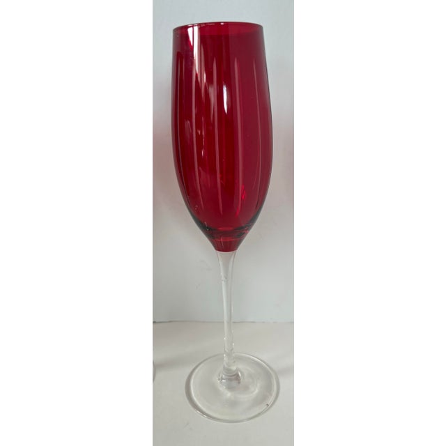 Glass Late 20th Century Mikasa Cheers Ruby Red Etched Champagne Flutes, Set of 4 For Sale - Image 7 of 8