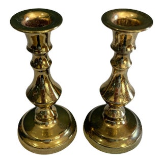 Vintage English Brass Candlesticks, Set of 2 For Sale
