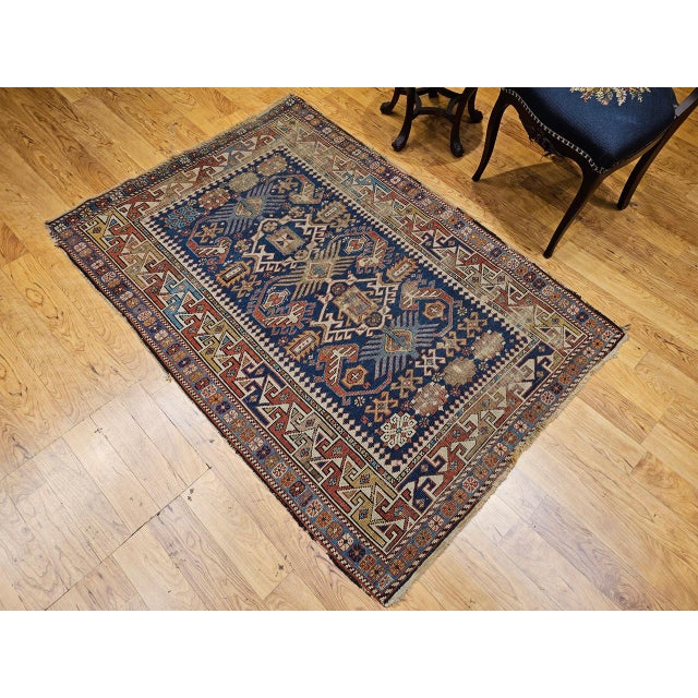 Textile Antique Caucasian Shirvan Area Rug, Handwoven Wool, Allover Geometric Pattern, 1890s, 4' x 6' For Sale - Image 7 of 18