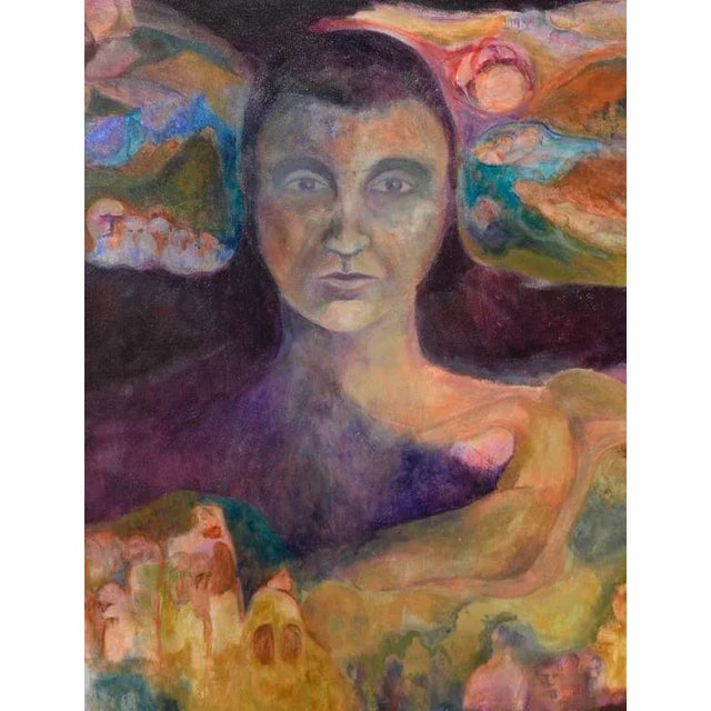 Figurative Mid 20th Century "Woman of the Earth" Abstract Face Oil Painting by Renard For Sale - Image 3 of 7