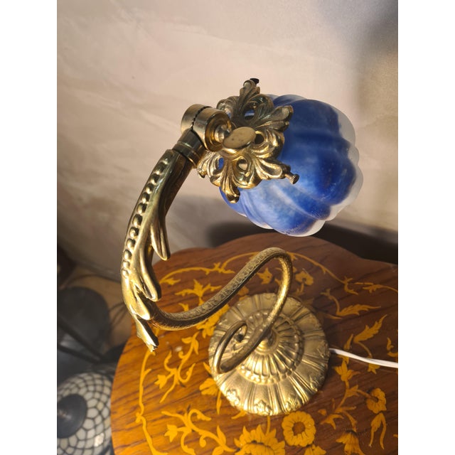 Art Nouveau Chiseled Bronze Lamp with Tulip Shade, 1930 For Sale - Image 6 of 8