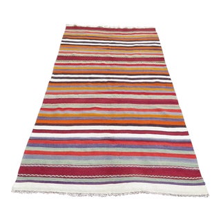 Modern Area Vintage Turkish Kilim Rug Boho Handmade - 60"x112" For Sale