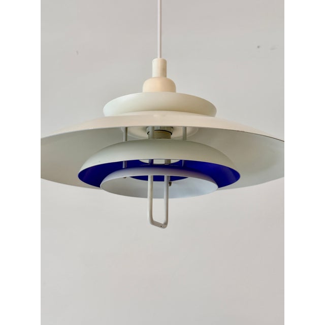 Mid-Century Modern Large Vintage Danish Form-Light Pendant Lamp in White and Cobalt Blue, Denmark, 1970s For Sale - Image 3 of 18