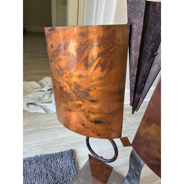 Large Vintage Brutalist Postmodern Metal Sculpture Flame-Patinated Copper & Torch-Cut Steel For Sale - Image 17 of 18
